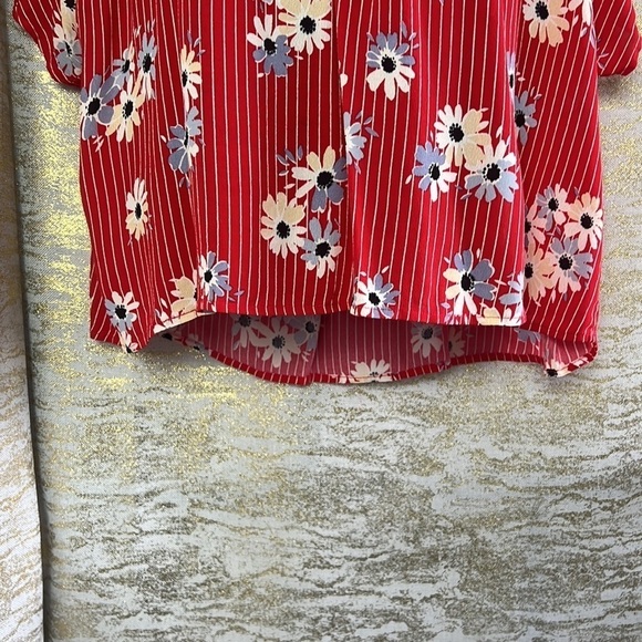 Madewell Womenโs Red Striped Floral Daisy Society Swing Rhyme Blouse Size L - Picture 7 of 17